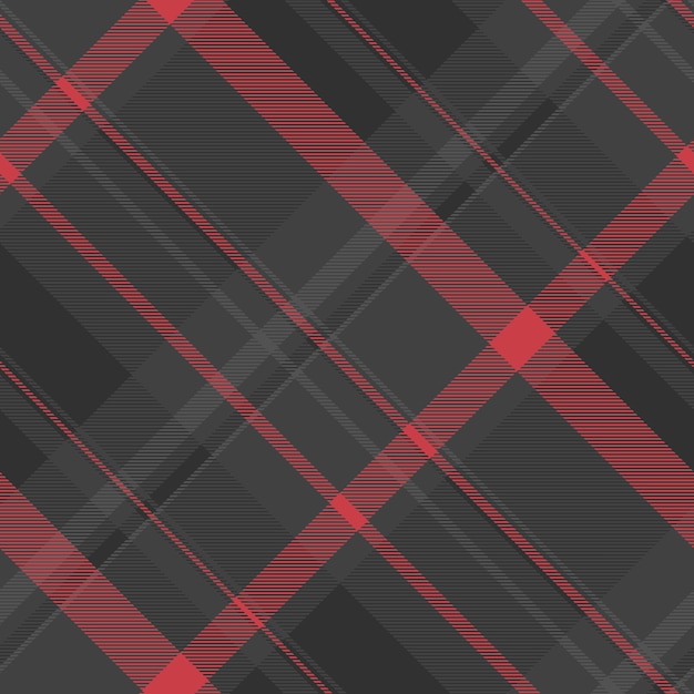 Textura tartán textil de tela vectorial sin costuras con un patrón de fondo a cuadros en colores gris y rojo