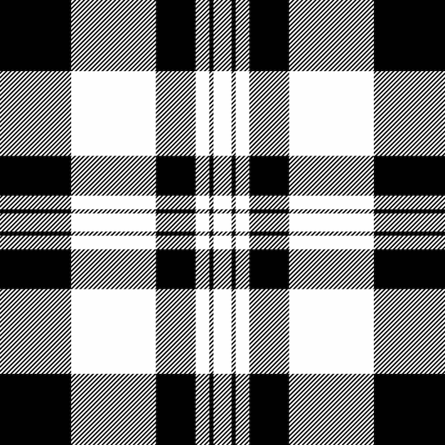 Textura de tejido de patrón de control vectorial con un fondo sin costuras tartan a cuadros en colores negro y blanco
