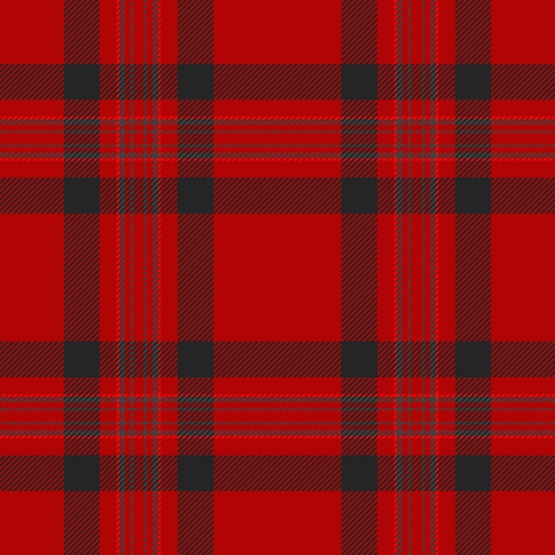 Textura textil de cuadrado sin costuras vectorial con un fondo de tartan de cheque de patrón en colores rojo y negro