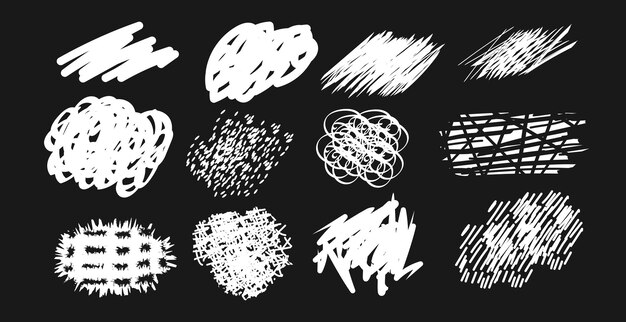 Textura de tiza blanca abstracta Conjunto de manchas de garabato Ilustración de vector aislado