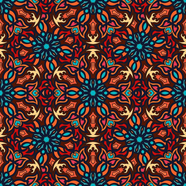 Textura transparente floral adornada, patrón interminable con elementos vintage mandala.