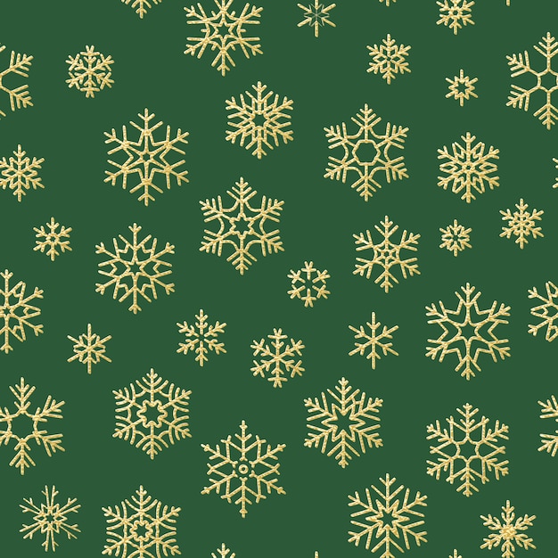 Textura de vacaciones sin fisuras, patrón de Navidad con decoración de copos de nieve de oro para textiles, folleto, tarjeta.