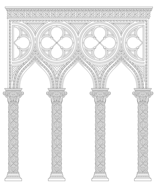 Vector textura vectorial del arco arquitectónico gótico veneciano o galería