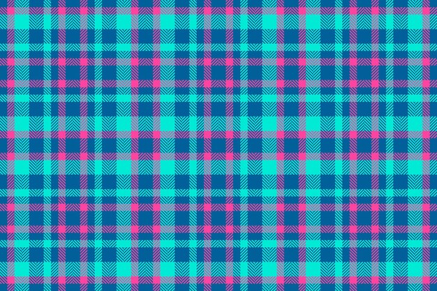 Textura vectorial a cuadros de tartan de patrón a cuadros con un fondo de tela textil sin costuras en cian y colores brillantes