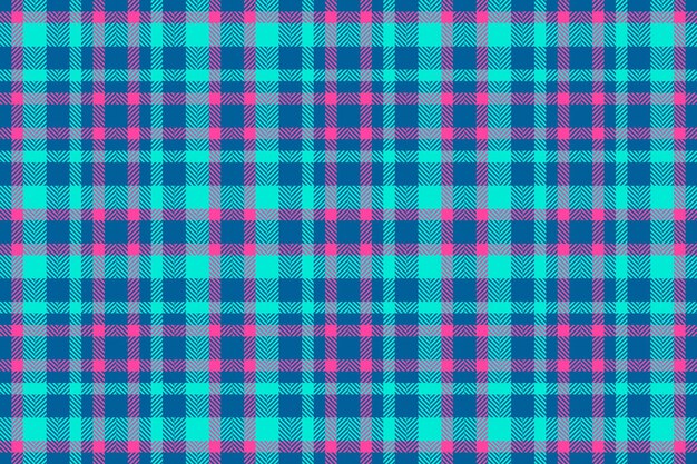 Textura vectorial a cuadros de tartan de patrón a cuadros con un fondo de tela textil sin costuras en cian y colores brillantes