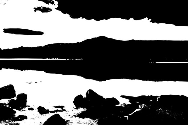 textura vectorial negra y blanca del paisaje del lago de montaña