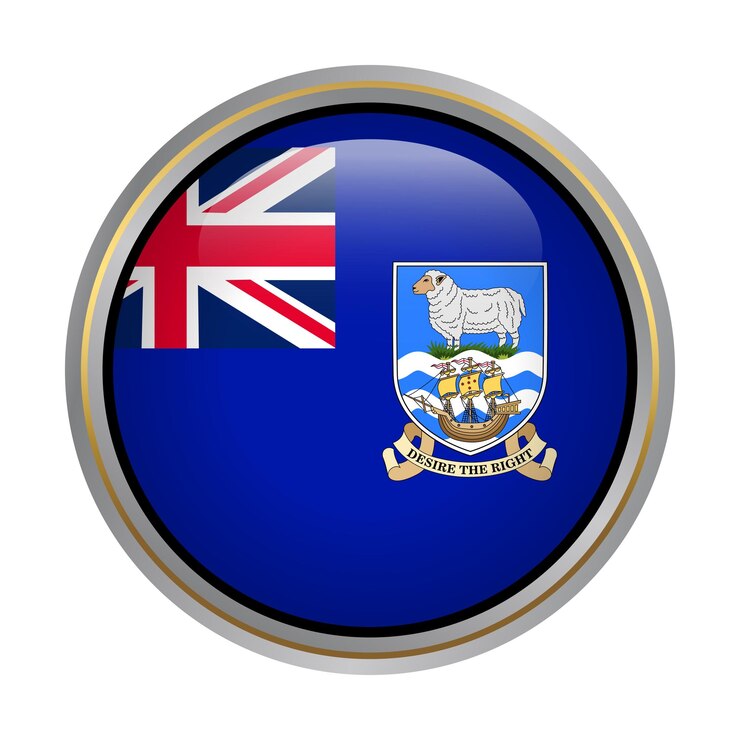 Vector textura de vidrio de botón de forma de círculo de bandera de las islas malvinas en blanco