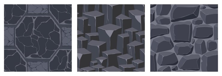 Vector texturas de juegos de dibujos animados patrones sin fisuras paredes de activos de juegos y fondos de entorno
