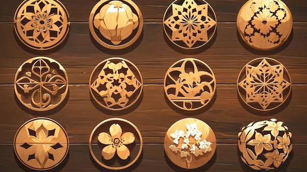Vector las texturas de madera talladas reflejan la colección de artesanía india