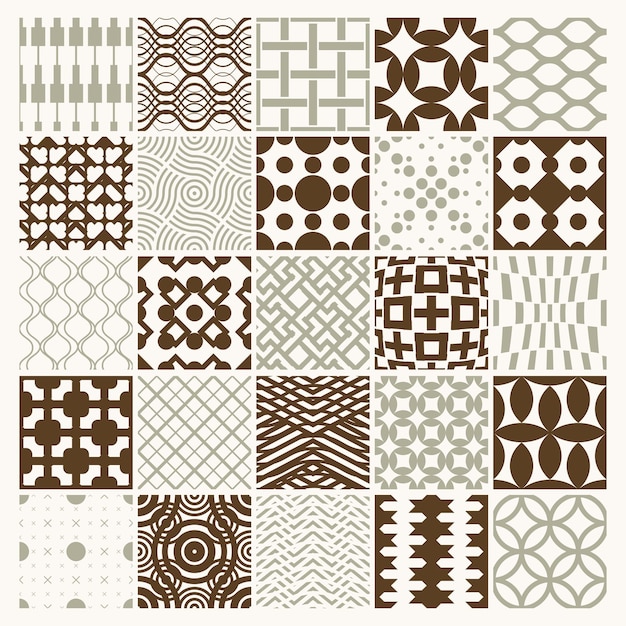 Texturas vintage gráficas vectoriales creadas con cuadrados, rombos y otras formas geométricas. Colección de patrones sin costuras mejor para su uso en el diseño de textiles.