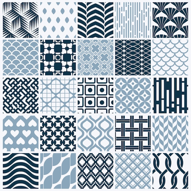 Texturas vintage gráficas vectoriales creadas con cuadrados, rombos y otras formas geométricas. Colección de patrones sin costuras monocromáticos mejores para su uso en el diseño de textiles.