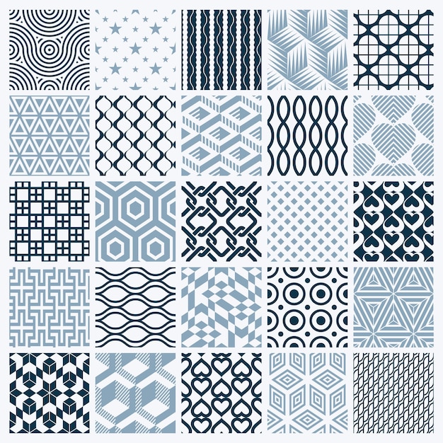 Texturas vintage gráficas vectoriales creadas con cuadrados, rombos y otras formas geométricas. Colección de patrones monocromáticos sin fisuras mejor para su uso en el diseño de textiles.