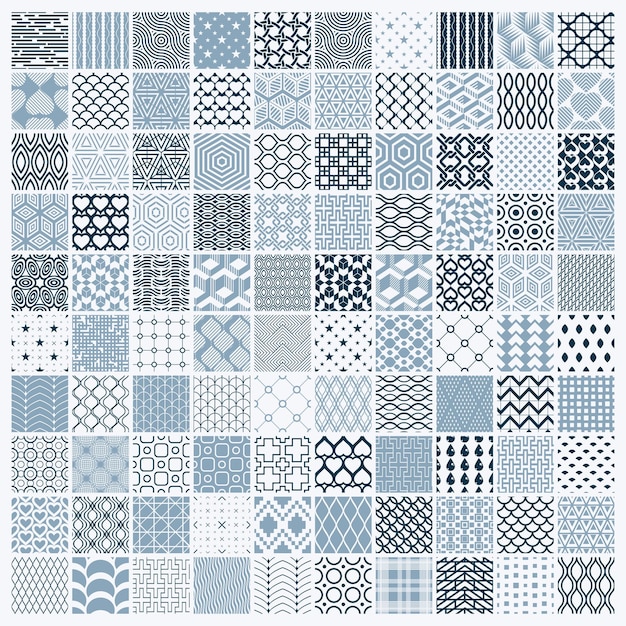 Texturas vintage gráficas vectoriales creadas con cuadrados, rombos y otras formas geométricas. Colección de patrones monocromáticos sin fisuras mejor para su uso en el diseño de textiles.
