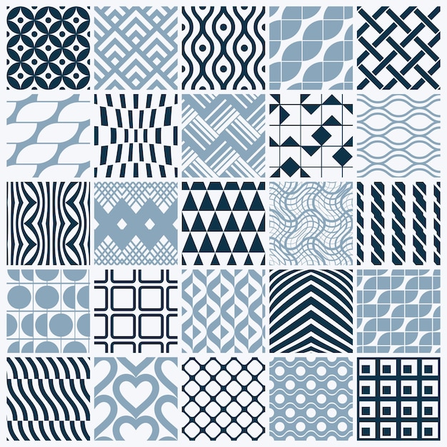 Texturas vintage gráficas vectoriales creadas con cuadrados, rombos y otras formas geométricas. Colección de patrones monocromáticos sin fisuras mejor para su uso en el diseño de textiles.
