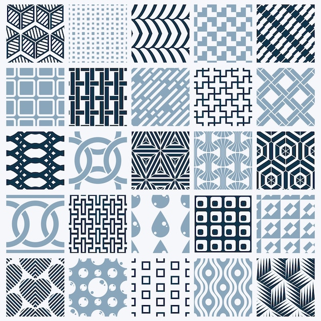 Texturas vintage gráficas vectoriales creadas con cuadrados, rombos y otras formas geométricas. Colección de patrones monocromáticos sin fisuras mejor para su uso en el diseño de textiles.