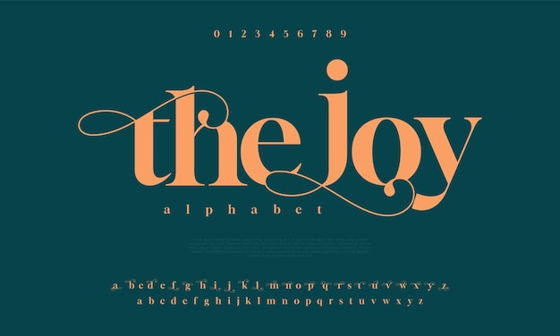 Vector thejoy premium lujo elegante alfabeto letras y números elegante tipografía de boda serif clásico