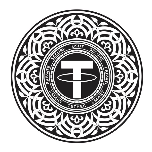 Thether coin bitcoin con marco floral silueta hecha a mano