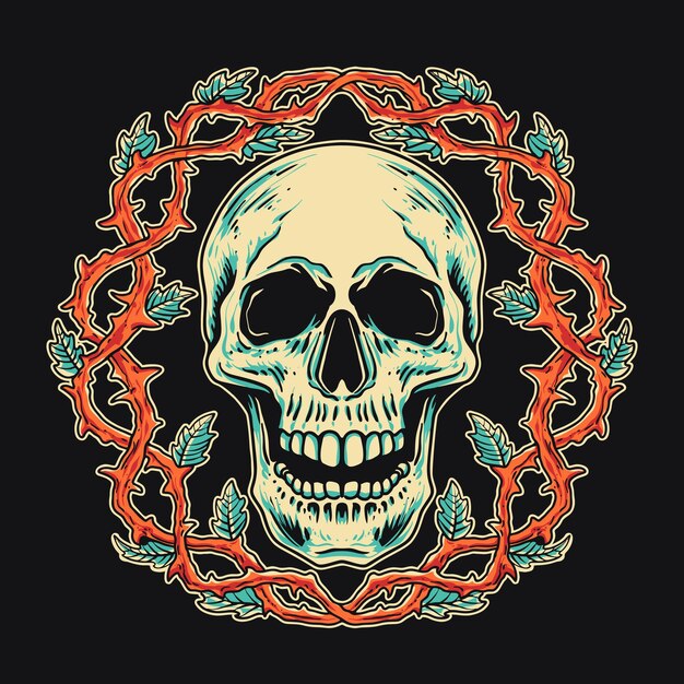 Thorn Ring Skull Retro Vector Ilustración