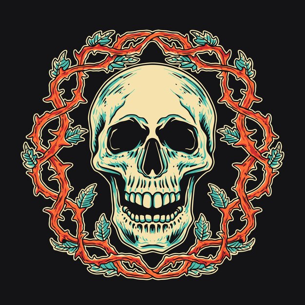 Thorn ring skull retro vector ilustración