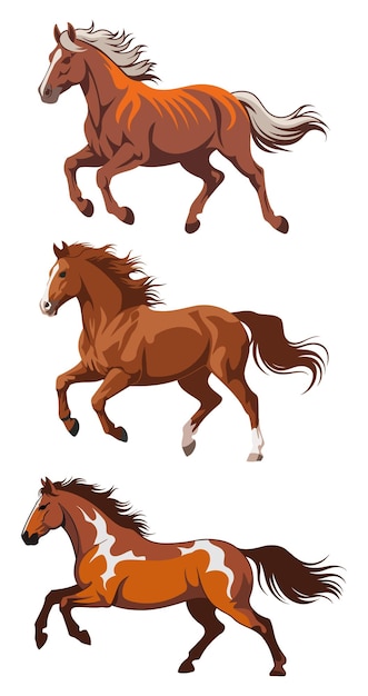 Three brown horses running at full speed