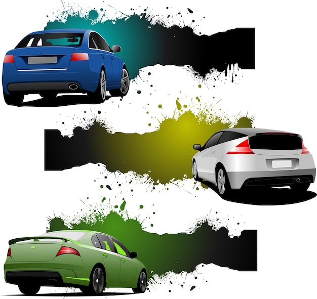 Vector three grunge banners with cars vector illustration