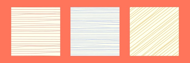 Three square backgrounds display lightcolored surfaces with distinct striped patterns Each design features unique color combinations ideal for various creative applications