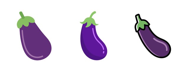Three stylized illustrations of eggplants