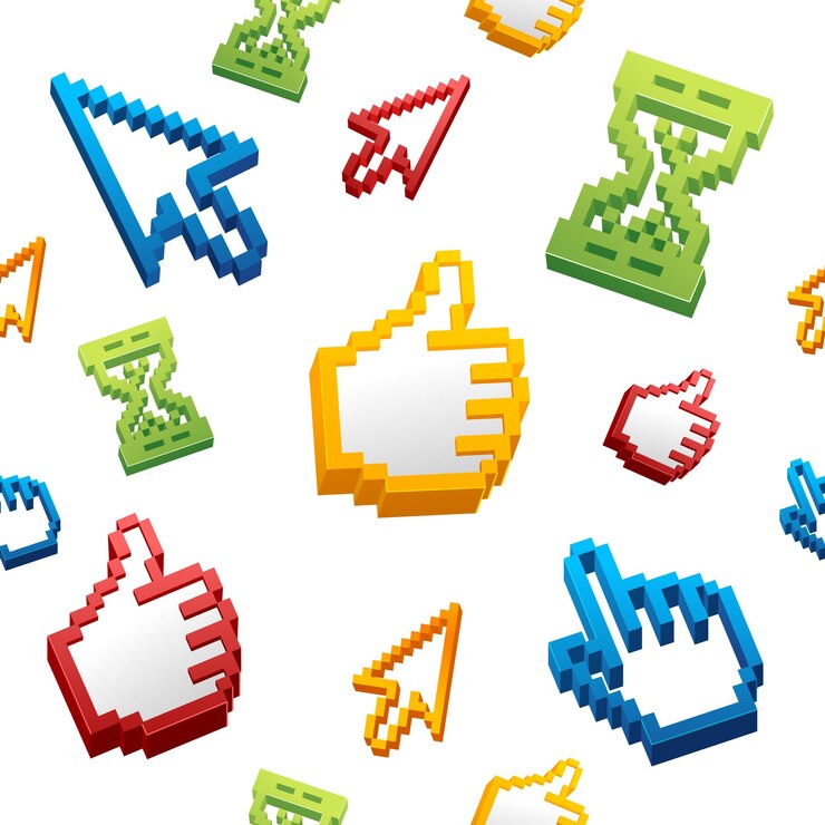 Vector thumbs up sign computer cursor y flechas patrón vector de fondo