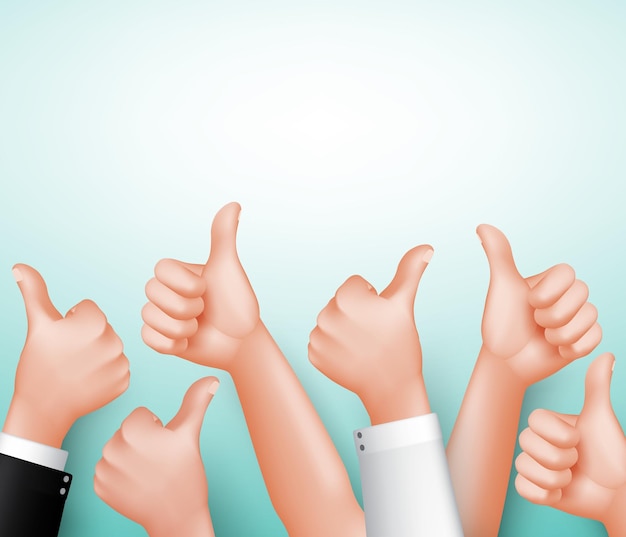 Thumbs Up Sign of Team Hands para aprobar con espacio en blanco para mensaje en 3D realista