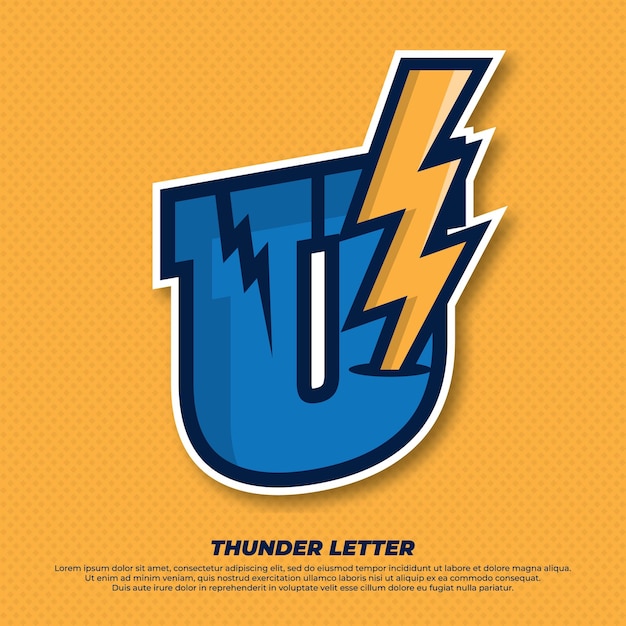 Vector thunder esport con la letra inicial u logo ilustración trueno catcher iluminación esport logo