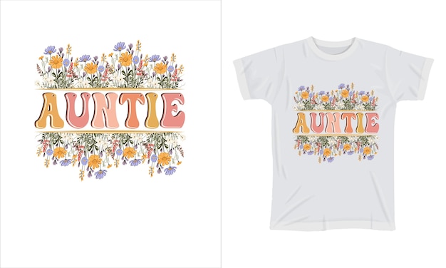 La tía colorida camiseta gráfica diseño de camiseta de flores silvestres