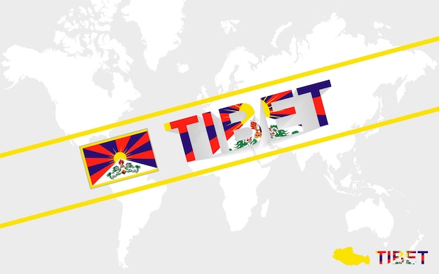 Tíbet mapa bandera e ilustración de texto