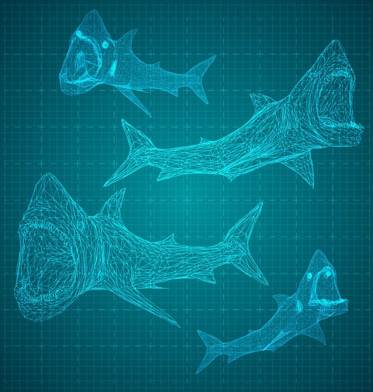 Vector tiburón 3d vectorial de una cuadrícula triangular