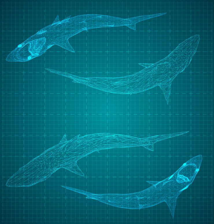 Vector tiburón 3d vectorial de una cuadrícula triangular