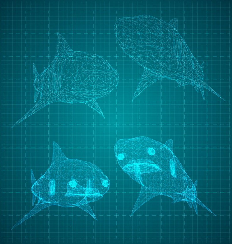 Vector tiburón 3d vectorial de una cuadrícula triangular