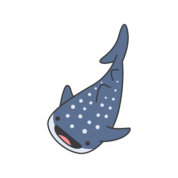 Tiburón ballena personaje de dibujos animados lindo ilustración vectorial dibujada a mano