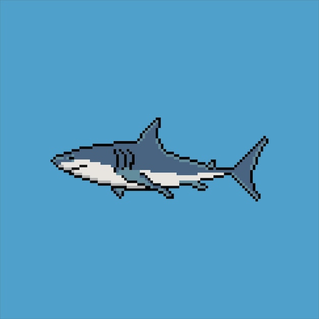 Tiburón con diseño de pixel art. ilustración vectorial