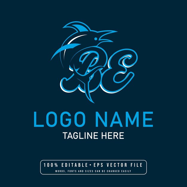Tiburón editable con vector de diseño de logotipo de letra BE Diseño de logotipo de tiburón de letra BE