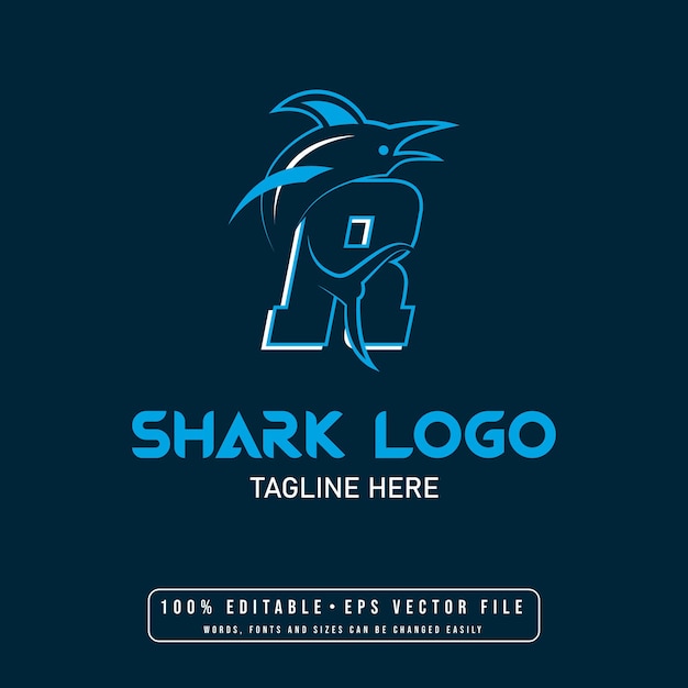Tiburón editable con vector de diseño de logotipo de letra r Diseño de logotipo de tiburón de letra R