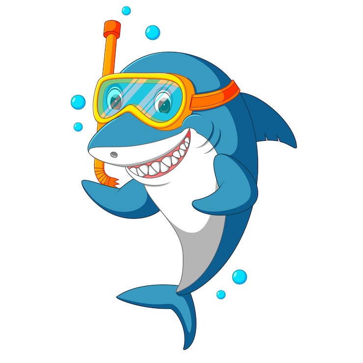 Vector tiburón con equipo de buceo