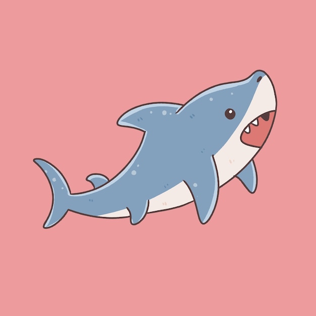 Tiburón lindo personaje de dibujos animados mar animal dibujos animados bajo el agua ilustración y vector