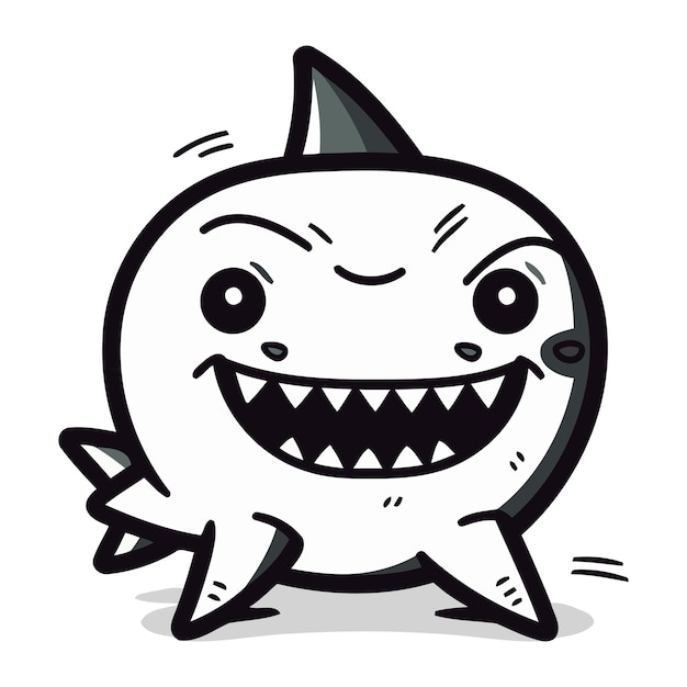 Tiburón Mascota de dibujos animados Personaje Ilustración vectorial Monstruo sonriente y lindo