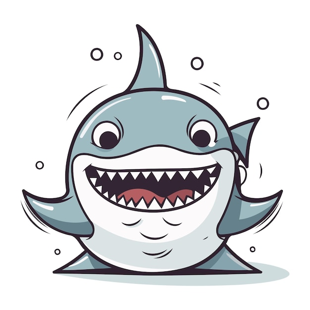 Tiburón Personaje de dibujos animados Mascota Ilustración vectorial Lindo tiburón sonriente