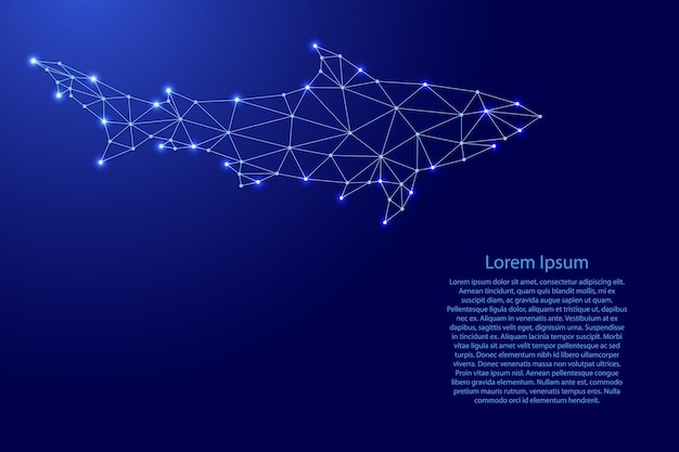 Tiburón, silueta de líneas azules poligonales futuristas y estrellas brillantes para pancarta, afiche, tarjeta de felicitación. ilustración vectorial