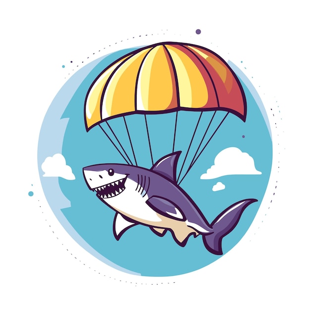 tiburón vectorial en paracaídas sobre fondo blanco IA generativa