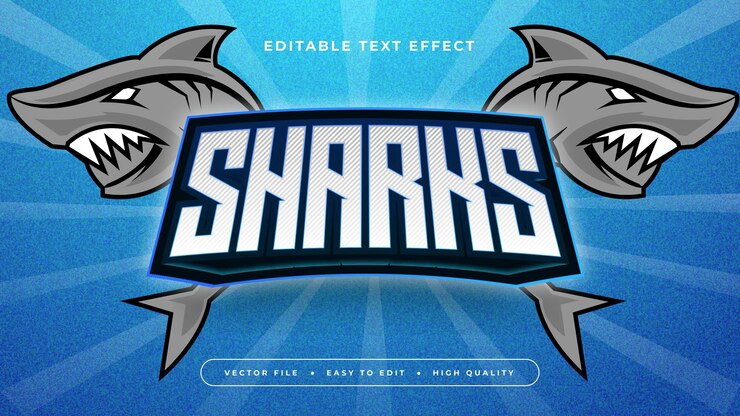 Vector tiburones grises azules grises y blancos estilo de fuente de efecto de texto editable en 3d