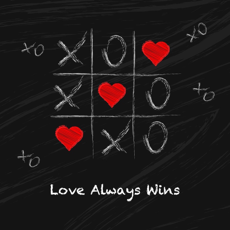 Vector tic tac toe amor con corazones y xo en la pizarra