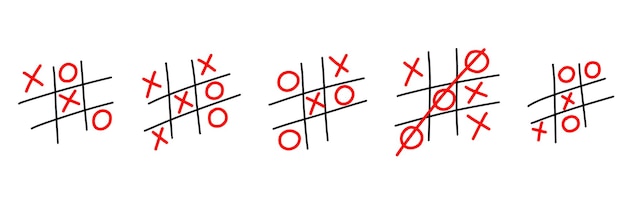 Vector tic tac toe boceto dibujado a mano tic tac toe juego para niños xo juego para niños win in tictactoe