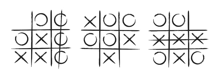 Vector tic tac toe xo juego dibujado a mano cuadrícula doodle plantilla conjunto de ilustraciones vectoriales
