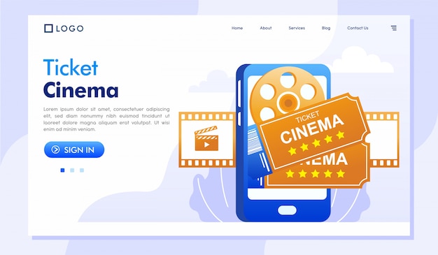 Ticket cinema online landing page ilustración vector